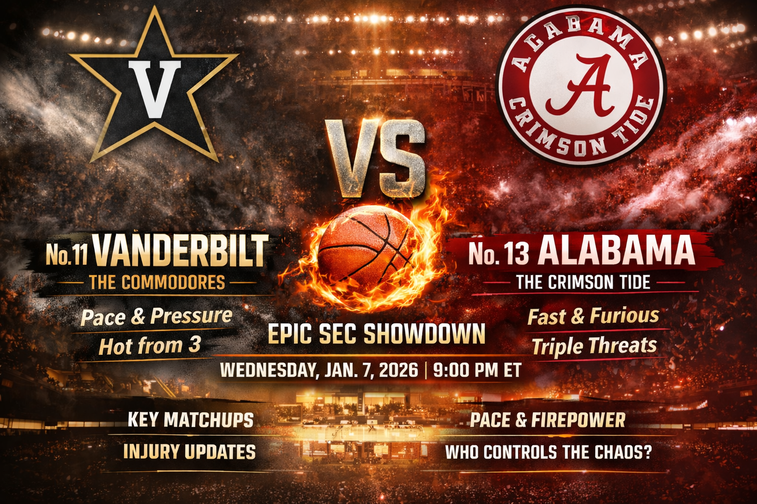 No. 11 Vanderbilt vs. No. 13 Alabama Preview (Jan. 7, 2026)